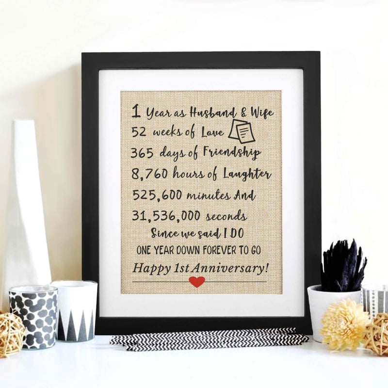 Corfara Framed 1st Anniversary Burlap Print 11" W X 13" H, 1 Year As Husband & Wife, Gifts for Couples 1st Anniversary, First Anniversary for Husband Wife Unique 1st Wedding Anniversary - Image 2